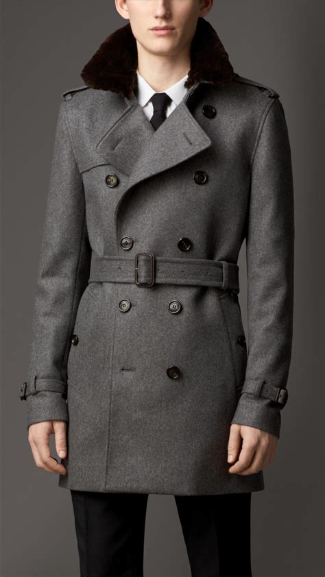 burberry mens wool great coat with shearling over collar|burberry cashmere trench coat men's.